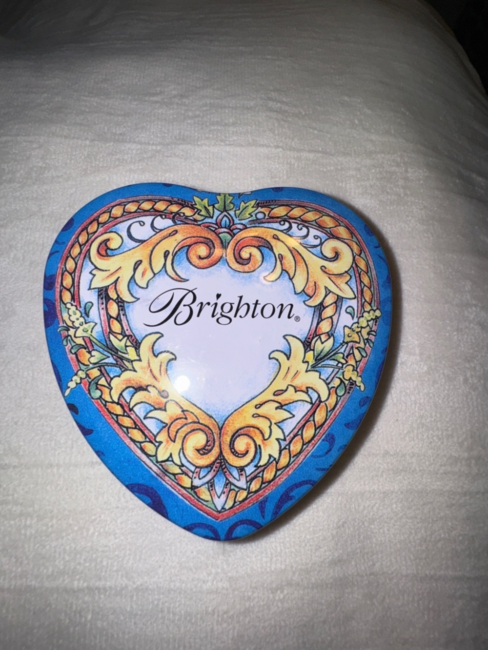3 Tin Brighton Blue and Gold Heart Keepsake Boxes